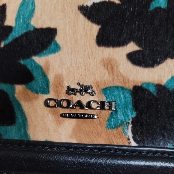 COACH Page Scattered Leaf/Walnut Printed Calf hair Crossbody - Picture 4 of 10